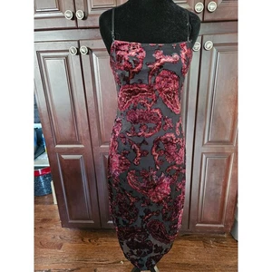 Vintage Y2K City Triangles Etuikleid Gr. M schwarz rot Blumen Whimsigoth Samt - Bild 1 von 10