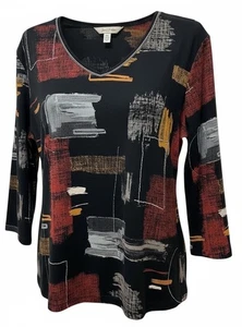 Jess & Jane Abstraktes Geometrisches 3/4 Arm Baumwolltop Made in USA Gr. L NEU - Bild 1 von 8