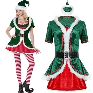 Damas Verde Elfo Disfraz Fiesta Vestido Elegante Vestido de Navidad con Sombrero Capa Escenario+ - Imagen 1 de 21