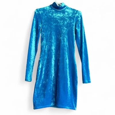 BALENCIAGA Velvet Turtleneck Mini Dress NWT Cyclades Blue Size 40 FR| 8 US | M - Image 1 of 4