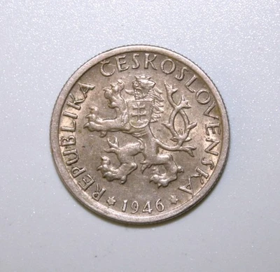 S8 - Czechoslovakia 1 Koruna 1946 Choice Unc. Coin Czech Lion With Slovak Shield - Image 1 of 2