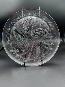 Vintage Pressed Glass Trio Plates – Swirl, Sunburst Cake Plate & Corn Wheat 10" - Picture 1 of 14