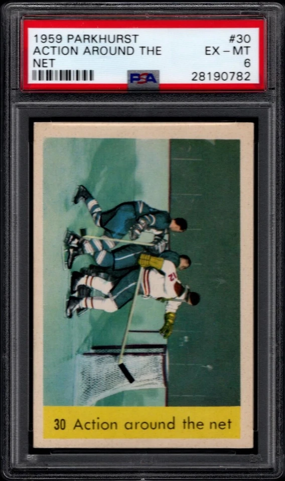 Parkhurst 59-60 1959-60 hockey #30 acción alrededor de la red PSA 6  Foto 1 de 2