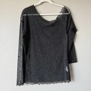 Transparentes asymmetrisches schulterfreies Glitzer-Top Größe Large schwarz Witchy Whimsigoth - Bild 1 von 7