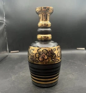 Bohemian Czech Decanter Amethyst Gold Striped Hand Painted Vintage 10” - Picture 1 of 14