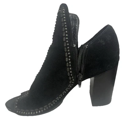 Colleen Cordero Black Suede Booties Studded Peep Toe Heels Women's Size 7.5 EUC - Image 1 of 4