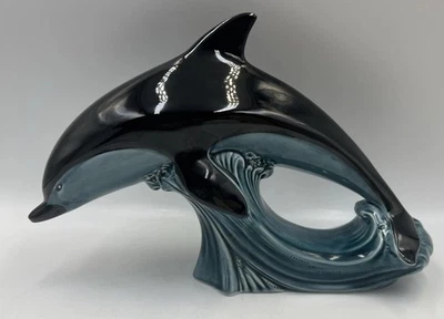 Vintage Poole Pottery Medium Dolphin Ornament Blue & Black Glaze - Image 1 of 4