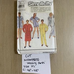 Simplicity Sewing Pattern 7071 Vtg 90s Pyjama Top Nightgown Kaftan *Incomplete - Picture 1 of 6