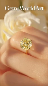3 Ct Round Cut Yellow Color Diamond Lab Grown Gold Ring GemsWorldArt - Picture 1 of 4