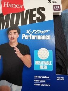 Hanes Moves 3 Pack Men's 2XL X-Temp Performance Crew Neck Tees Breathable Mesh - Picture 1 of 4