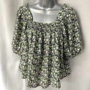 LADIES NEXT PETITE Ditsy Floral Black Mix Tunic Blouse Top Size 8 (477S) - Picture 1 of 5