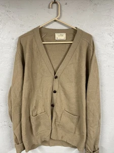 Men’s L.L. Bean 100% Virgin Lambswool Cardigan Sweater Tan Extra Large XL - Picture 1 of 19