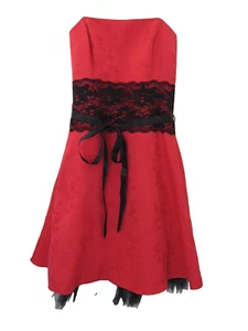 ROBERTA ~ Red Taffeta Black Lace Strapless Cocktail Party Dress 7/8 NEW $99 - Picture 1 of 2