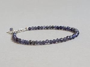 Natürlicher blauer Iolith facettiert rund 2-3 mm Edelstein Perlen Damen zierliches Armband 7 Zoll - Bild 1 von 8