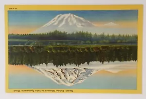 Vintage Leinen Postkarte - Mount Rainier gespiegelt in Lake Spanaway, Washington - Bild 1 von 2