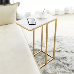 Modern Real Marble Coffee Table C-shaped Side End Tables Sofe Bedside Furniture - Picture 1 of 12