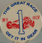 Vintage Pinback Button Mg Glv The Great Race Get It In Gear  2.25 Inch