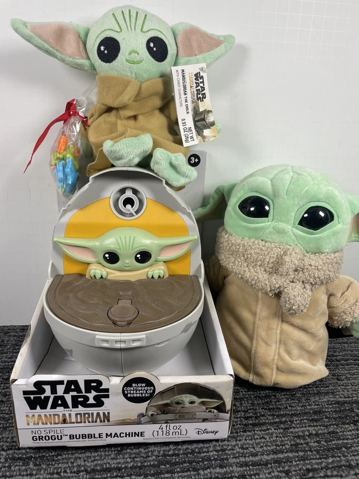 🔥 Lote de 3 • Star Wars Grogu • The Mandalorian Bubble Machine & Plush X 2 Child Foto 1 de 4