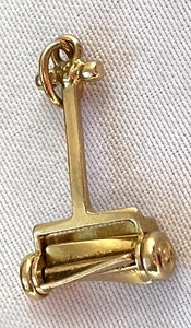 VINTAGE 1920'S 14K GOLD PUSH LAWN REEL MOWER CHARM MOVEABLE 3D - FREE SHIP - Picture 1 of 2