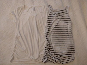 Lot of 2 Maternity Tops Tank B+W Stripe White V-Neck Side Ruching Size M 8-10 - Picture 1 of 5