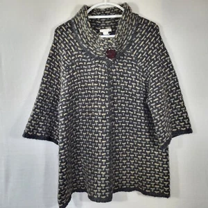 Tweeds Cape Cardigan Sweater 1X Gray Wool Blend One Snap Closure 3/4 Sleeve - Picture 1 of 11