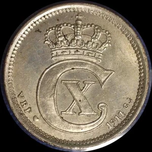 Denmark 1914, 10 ore, old silver world coin HIGH GRADE #1398 - Picture 1 of 2