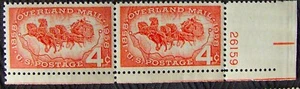 US 4¢ Stamp SC #1120, Overland Mail Stagecoach MNH, 1958 pair with plate number. - Picture 1 of 1