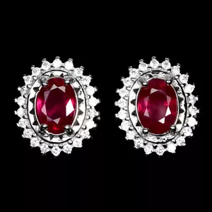 Valentinstag 925 Silber Ohrringe Oval Rubin 7x5mm Simuliert Cz Edelstein Schmuck - Bild 1 von 10