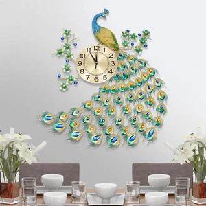 Luxury Peacock Wall Clock Metal Watch Living Room Art Decor Modern Wall Clock - Picture 1 of 12