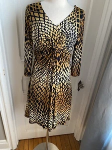 MARC BOUWER BLACK & GOLD DESIGN PULLOVER DRESS-SHIRRED FRONT,SLEEVES-SIZES!! - Picture 1 of 9