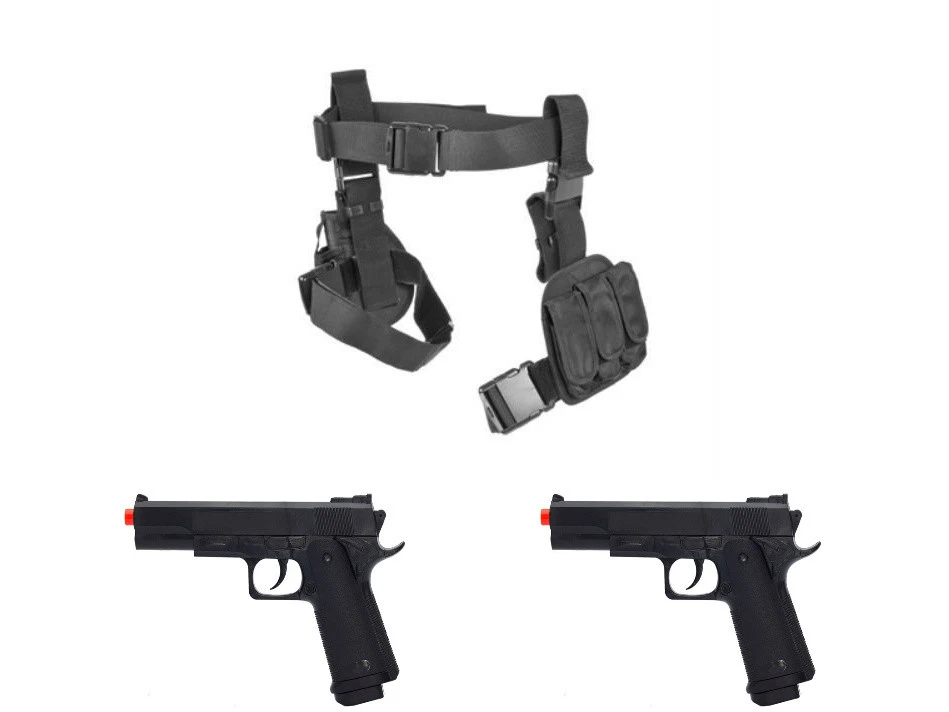Halloween 3 piezas pierna caída pistola funda cargador bolsa 2 pistolas utilería negro CV2908 Foto 1 de 4