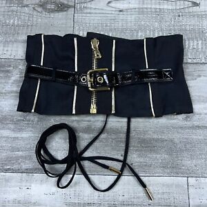 DOLCE & GABBANA Corset Belt 40 US 4 Black Stretch Bondage D&G Waist Tie Up Gold