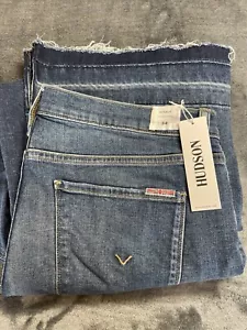 Hudson Rosalie Midrise Wide Leg Med Wash $225 Jeans Womens Size 34 - Raw Hem - Picture 1 of 10