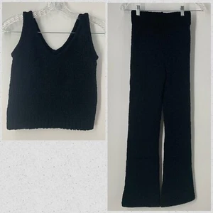 Plush Revolve Black Tank Wide Leg Chenille Pajama Set Various Sizes Tags - Picture 1 of 12