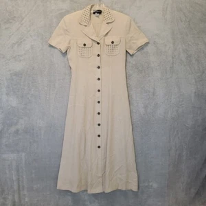 John Roberts Kleid Damen Größe 6 Hellbraun Knopfleiste Maxi Kragen Leinenmischung - Bild 1 von 11