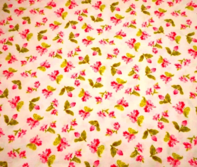 Tela Edredón 1 Yarda Rosa Floral Verde Hojas sobre Algodón Blanco De Colección #C Foto 1 de 2