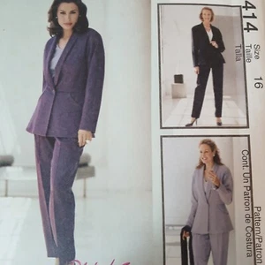 McCalls 2414 Lined Jacket Length Var Top Pants 16 VTG Sew '90s Power Suit - Picture 1 of 5