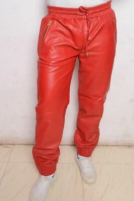Joggers Red Men's Genuine Pants Wear  High Quality Trouser Soft Leather Lambskin - Image 1 of 4