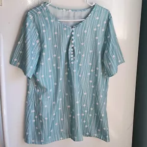Mujer Azul/Verde Talla Grande XXL Túnica Estilo Top Botón Acento Manga Corta C9 - Imagen 1 de 4
