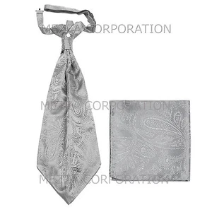 Neue Herren Polyester Ascot Krawatte Krawatte Taschentuch Paisley Silber Hochzeit formell - Bild 1 von 2