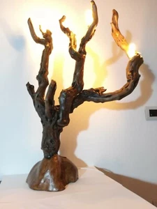 lampada in legno da tavolo da pavimento ramo tronco legno ulivo - Foto 1 di 5