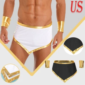 Men's Gold Trim Mini Skirt Suit Ancient Greek Roman Costume Role Playing Set - Picture 1 of 32