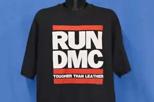 vintage 80s RUN DMC TOUGHER THAN LEATHER DEADSTOCK HIP HOP TOUR BLACK t-shirt XL - Picture 1 of 3