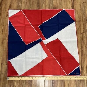 VTG VERA Geometric Handrolled Cotton Scarf Red White Blue Made Japan 26.5โx26.5โ - Picture 1 of 5
