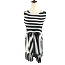 Monteau Black & White Striped Sleeveless Skater Dress Size L EUC