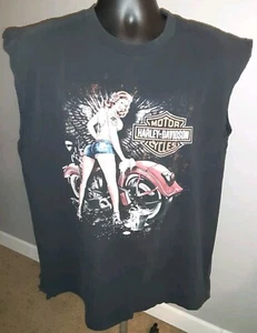 Harley-Davidson T-Shirt XL Vtg Nees Galesburg IL Black Grunge Sleeveless Sleezy - Foto 1 di 9