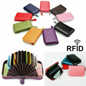 Men Women RFID Leather Blocking Zip Wallet Holder Purse Around Credit Card Coin - Picture 1 of 33