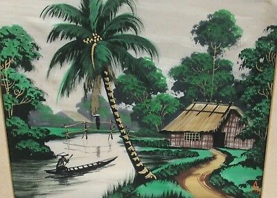 A.n. Old Vietnam Fisherman Watercolor Landscape Painting Signed #3 • 191.97$