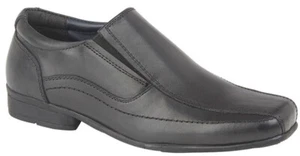 Boys Slip On School Shoes Kids Formal Smart Black Leather Loafer Roamers B690A - Picture 1 of 2