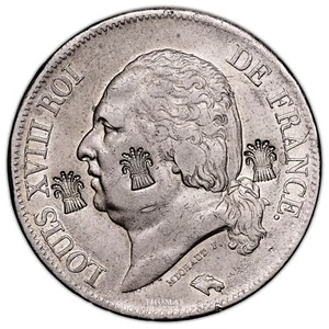 Louis XVIII - 5 francs 1823 W Lille - Contremarque fagots blé - Imagen 1 de 2